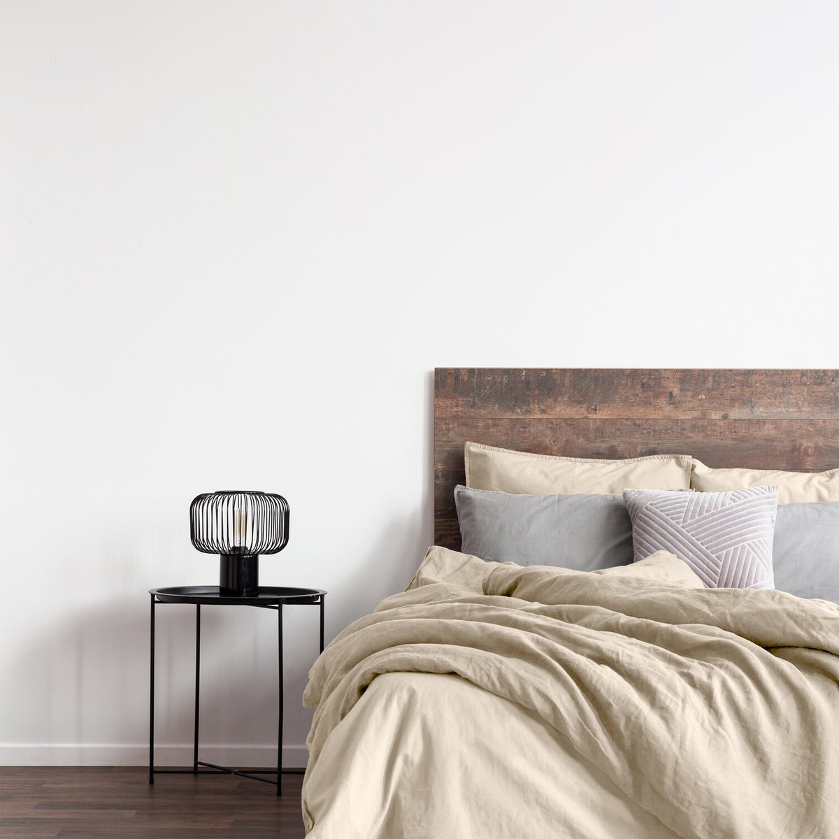 Parure housse de couette en coton et lin unie, LYNN sable, C DESIGN HOME TEXTILE