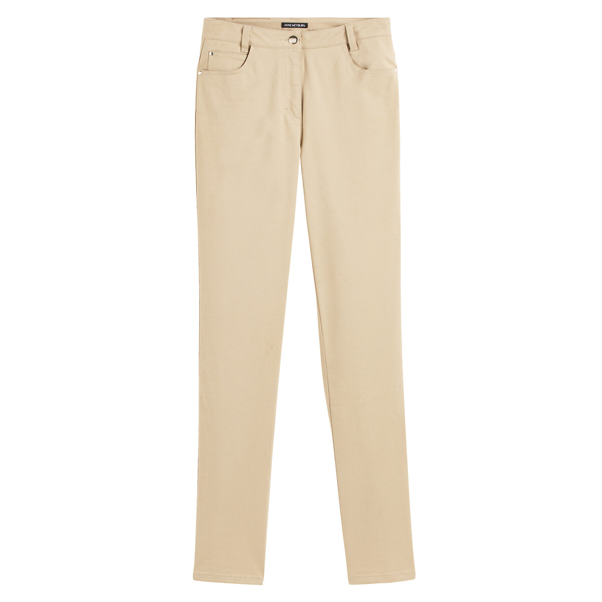 Straight Stretch Cotton Trousers with 5 Pockets beige, ANNE WEYBURN