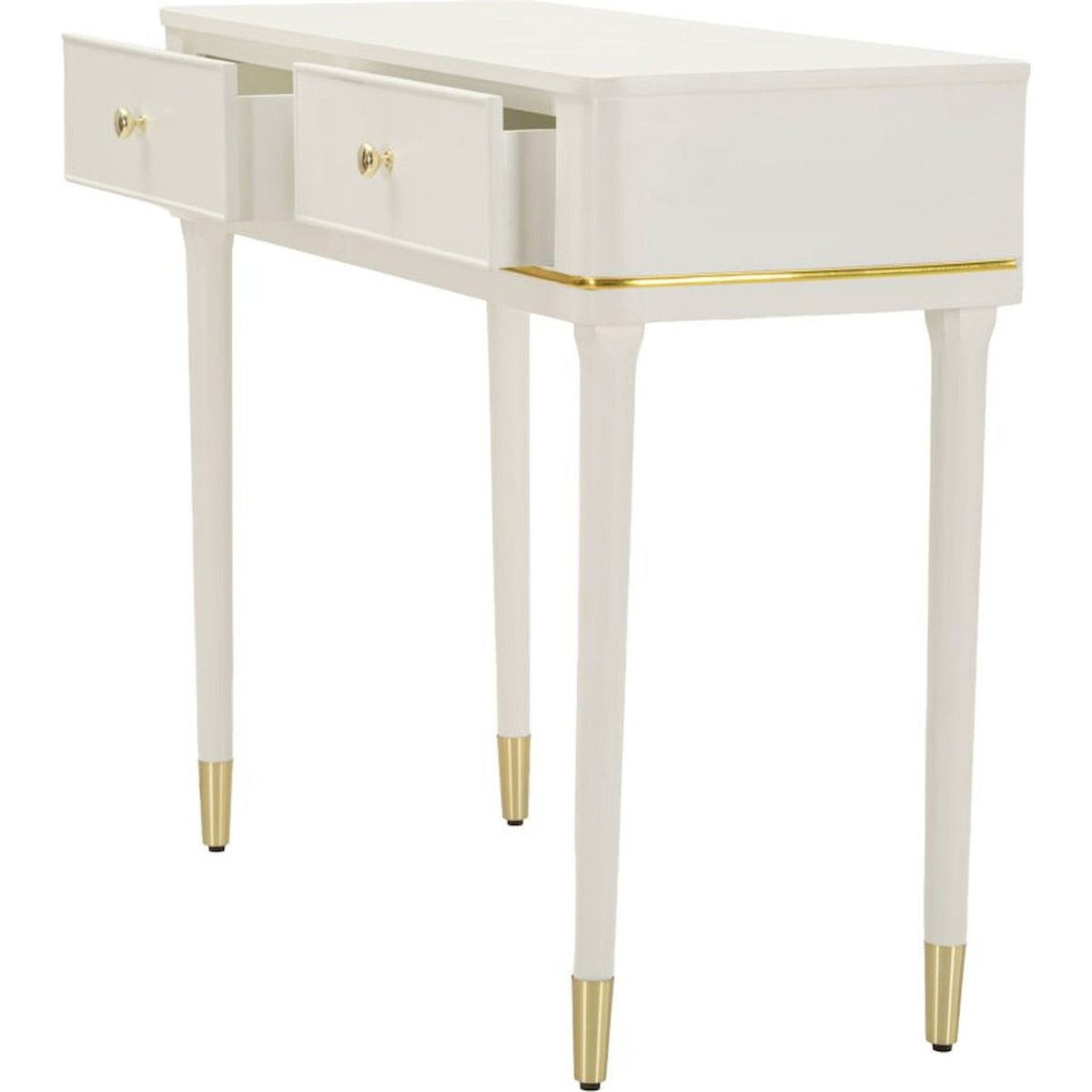 Console pin 2 tiroirs Made in italy SHABBY blanc et doré, RECOLLECTION