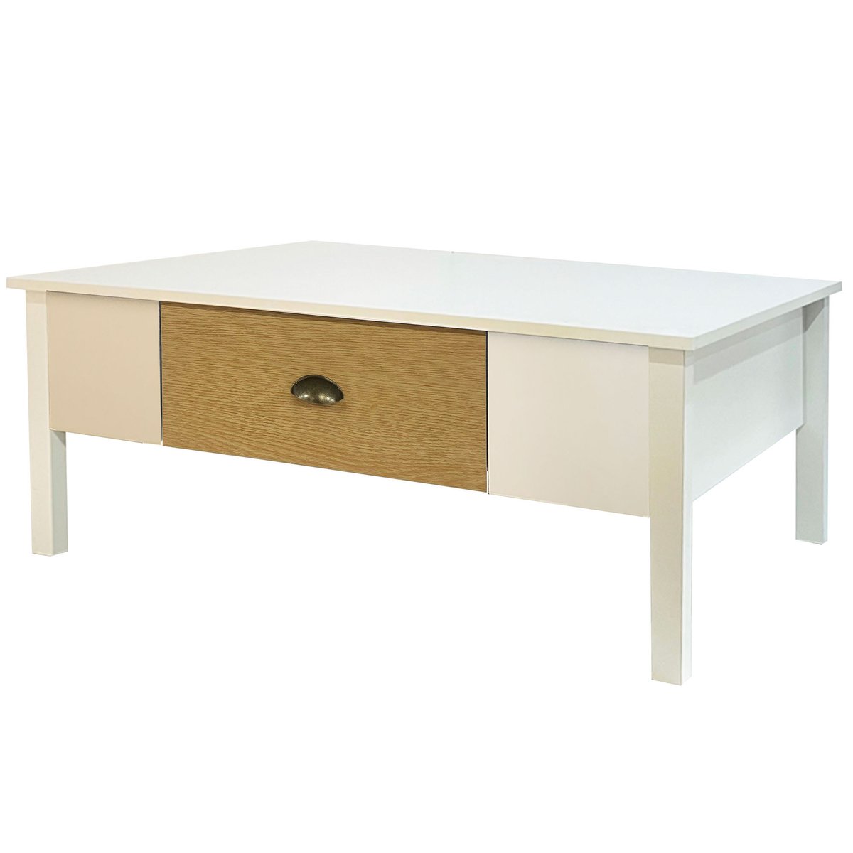 Table basse bois et blanc 1 tiroir 100x55x40cm blanc, WADIGA