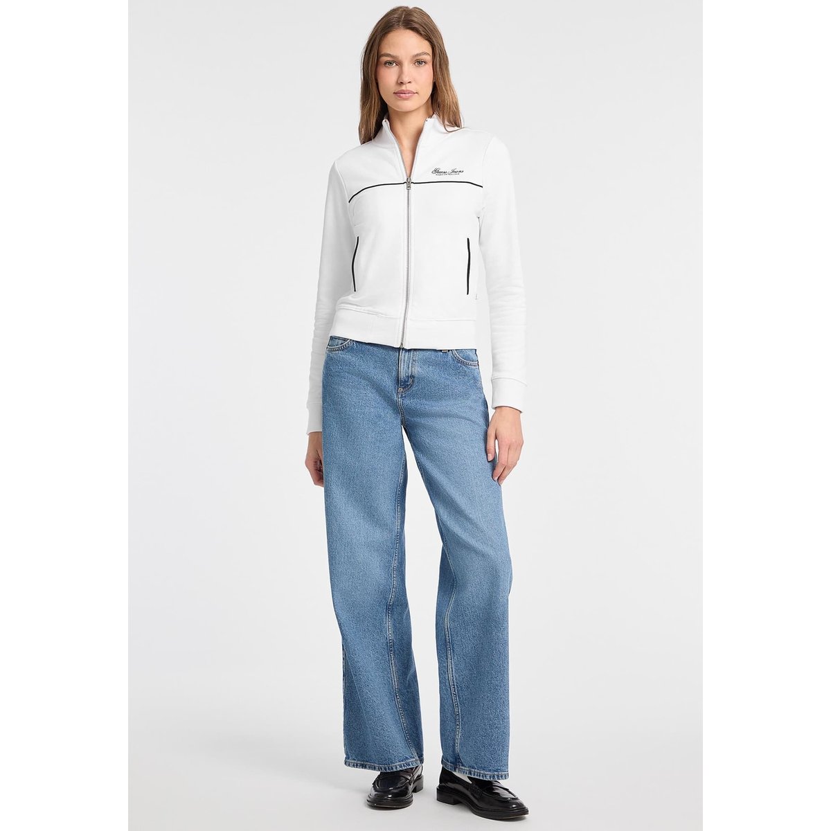 Sweat-Shirt Zippé Avec Logo blanc, GUESS JEANS