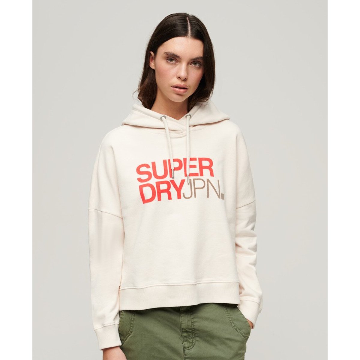 Sweat à capuche droit à logo Sportswear riz blanc, SUPERDRY