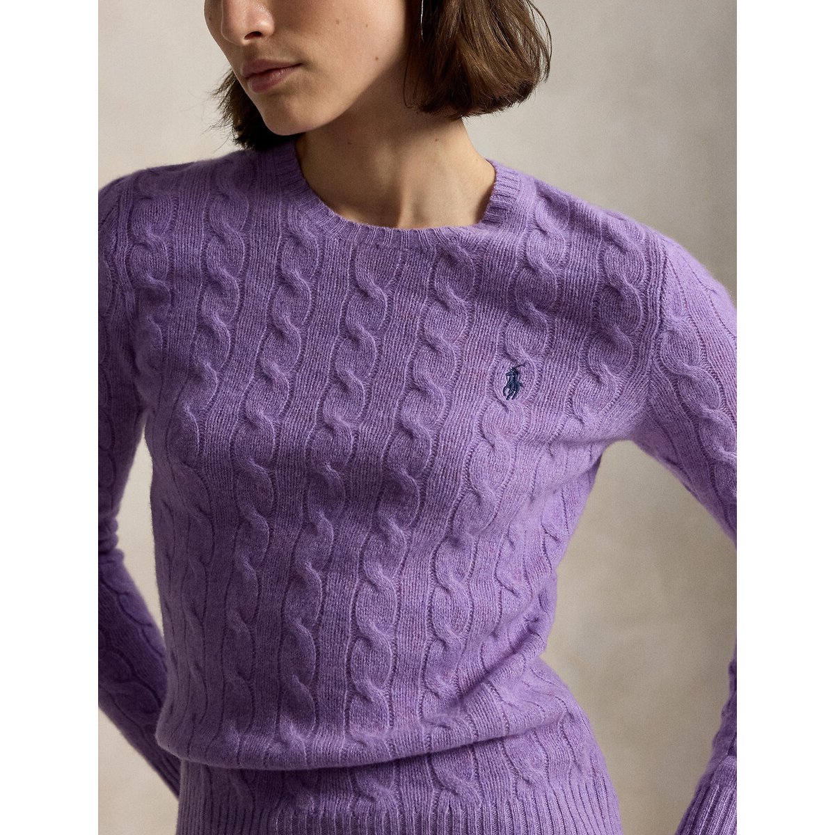 Pull col rond torsadé, 80% laine 20% cachemire améthyste, POLO RALPH LAUREN
