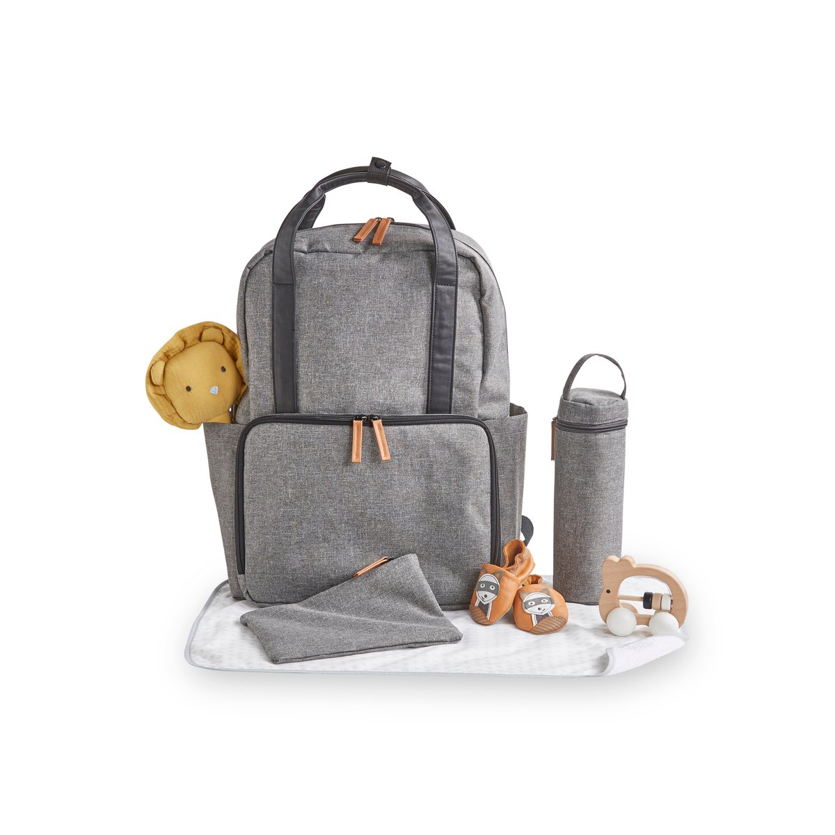 Sac à dos à langer gris chiné, VERTBAUDET