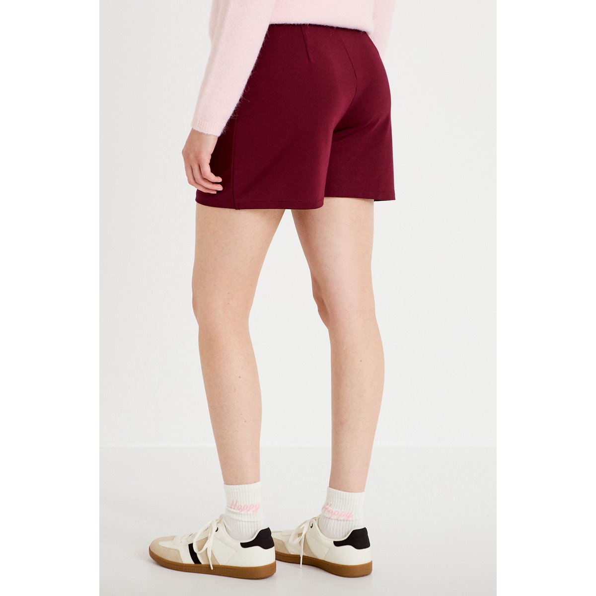 Jupe-short trapèze en maille bordeaux, CACHE CACHE