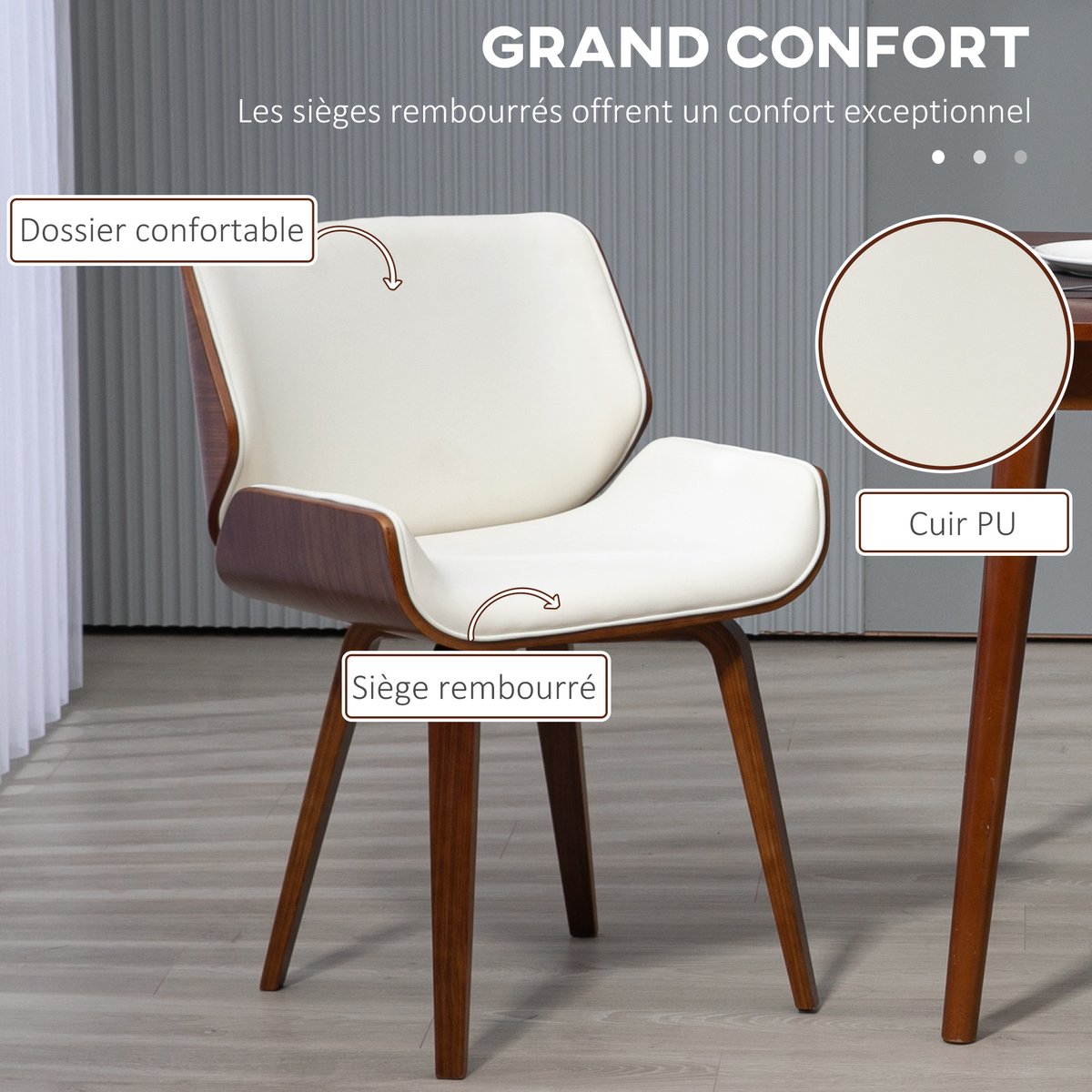 Chaise de salle à manger Revêtement blanc, marron foncé, HOMCOM