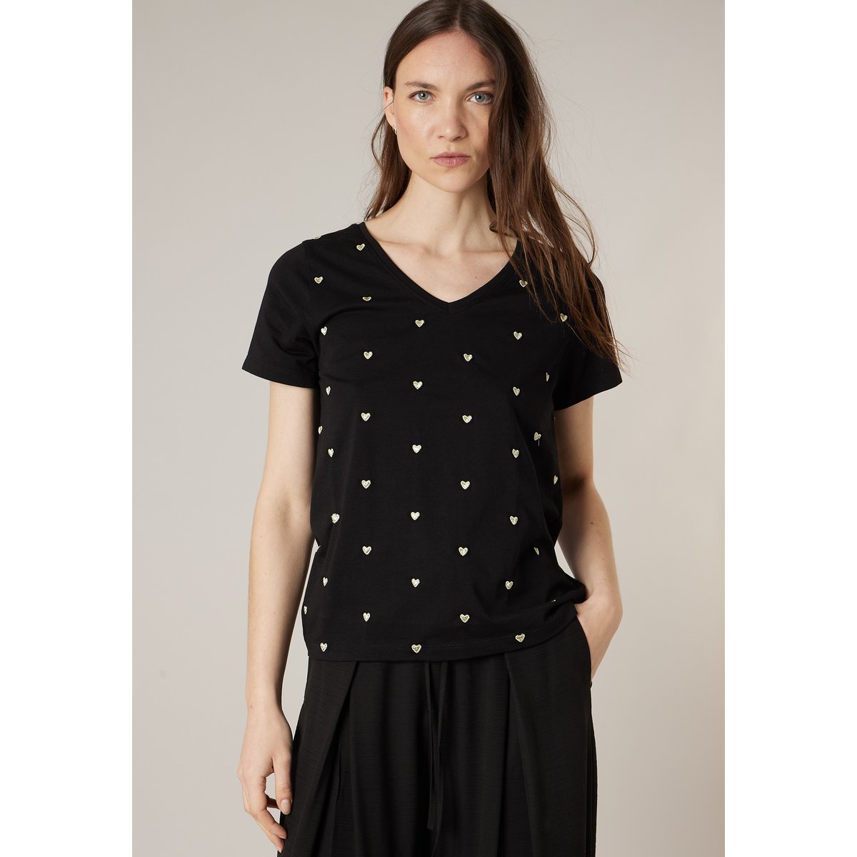 T-shirt femme en coton HEARTY black, DEELUXE
