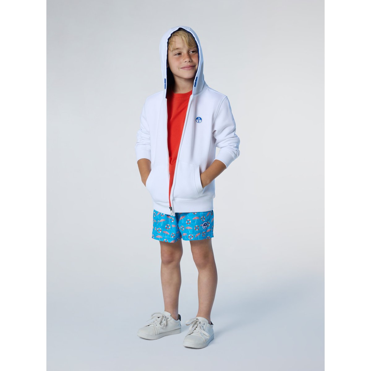 Sweat à capuche zippé intégrale avec écusson de logo blanc, NORTH SAILS