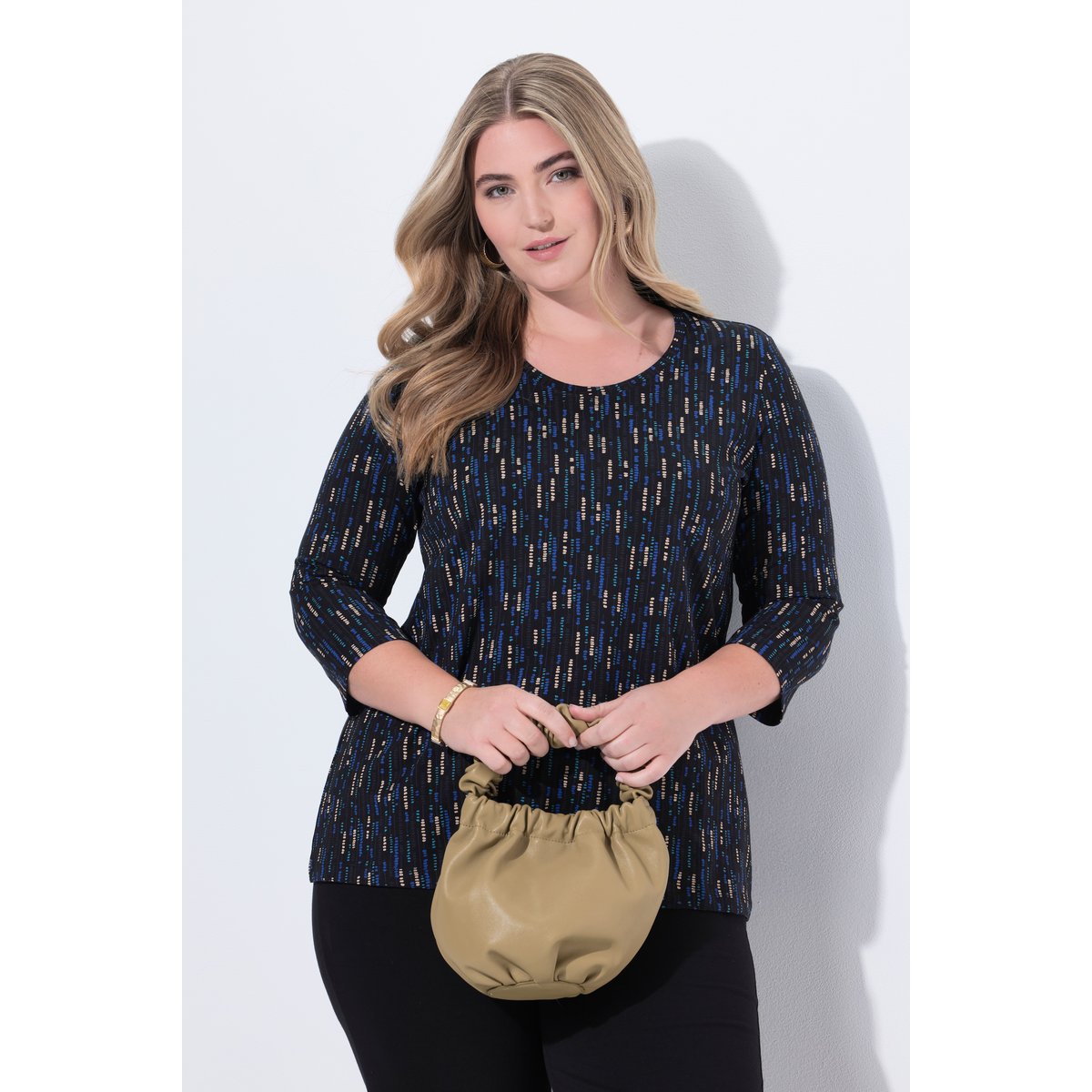 T-shirt décolleté rond et manches 3/4 noir, ULLA POPKEN