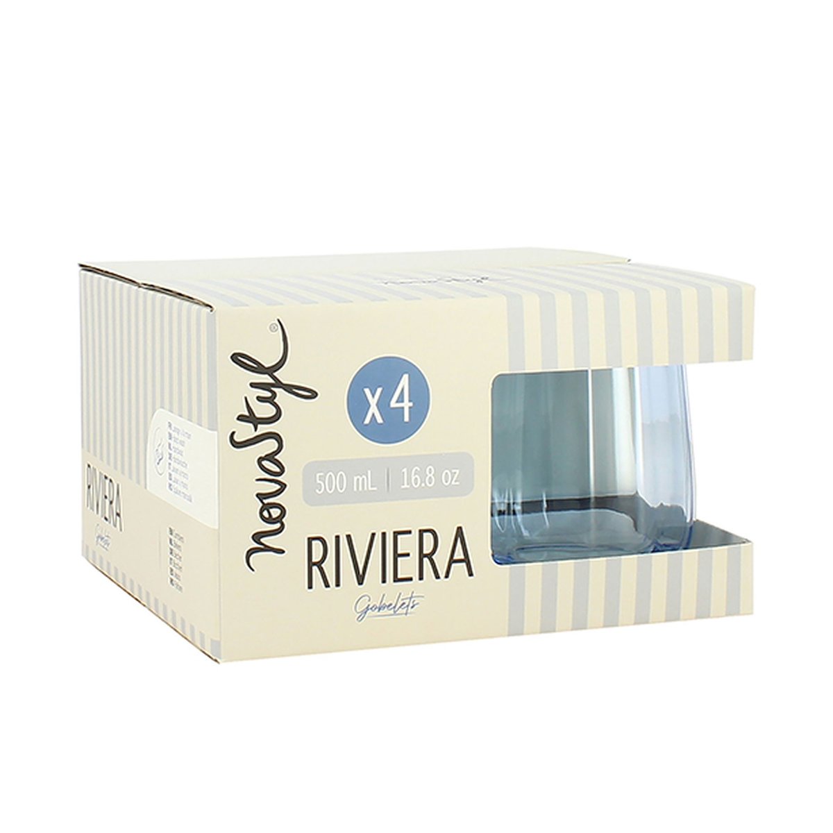 Lot de 4 gobelets en verre 52,5cl, RIVIERA bleu, NOVASTYL