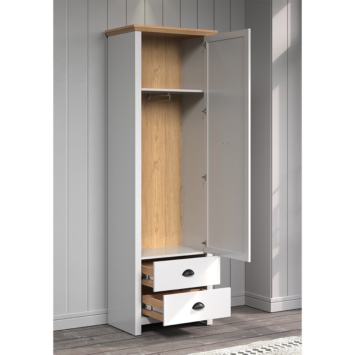 Armoire d'entrée 1 porte et 2 tiroirs L65 cm - LANDSIDE gris clair, CALICOSY