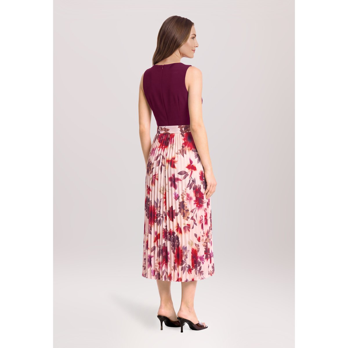 Robe de cocktail à plis patch dark red/cream, VERA MONT