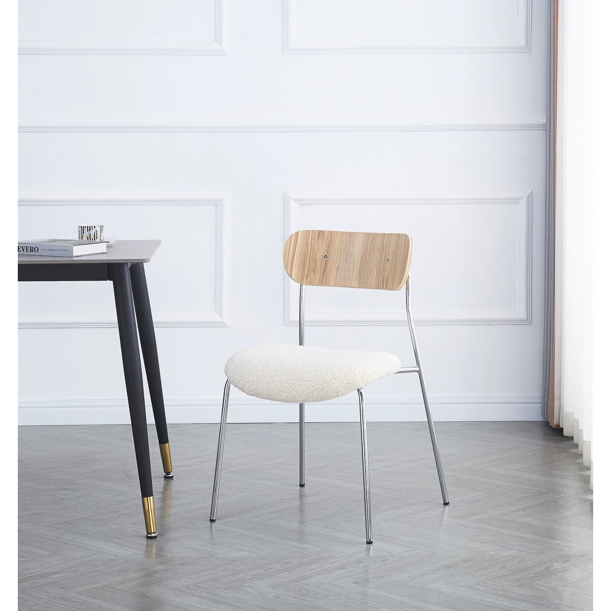 Lot de 2 chaises métal et bouclette, LINCOLN blanc, NORDLYS