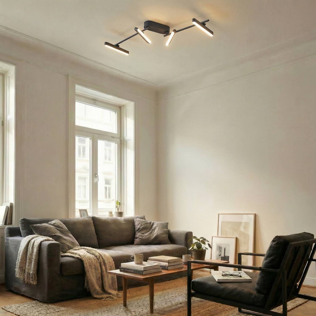 Plafonnier en métal moderneLED, Eldrin noir, LINDBY