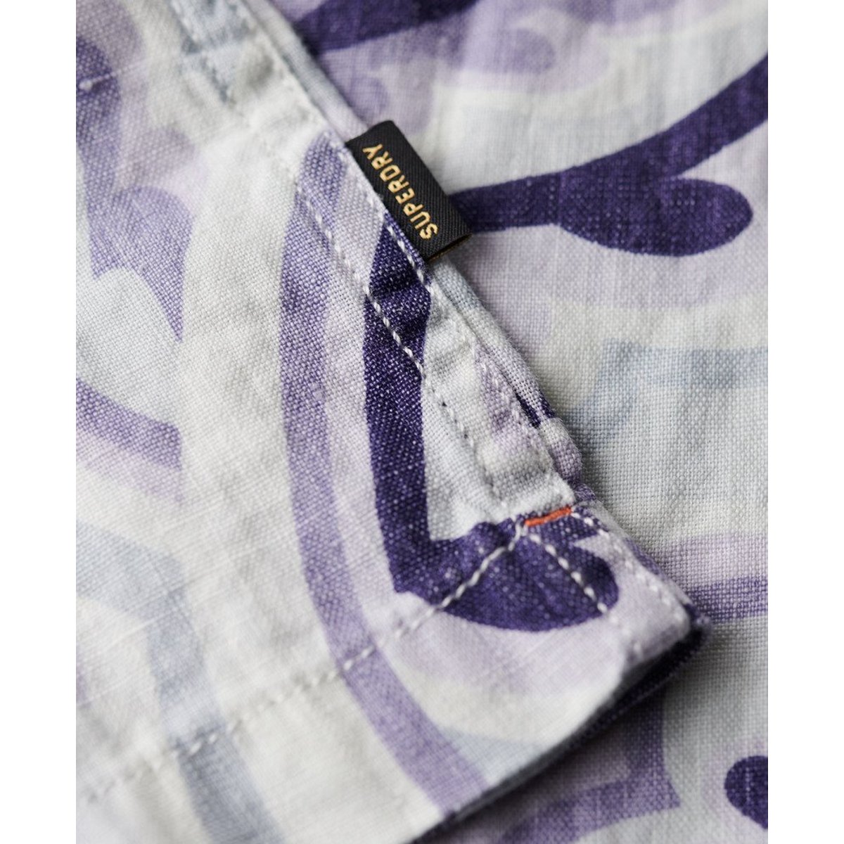Chemise imprimée en lin à col ouvert imprimé gris laurier, SUPERDRY