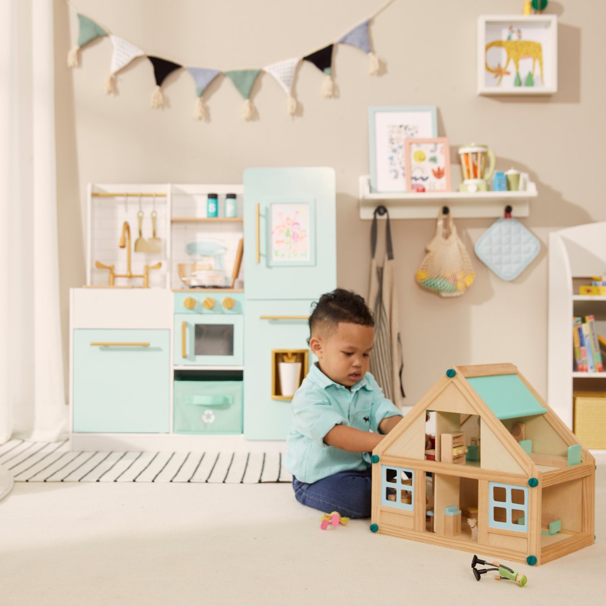 Cuisine enfant avec four, réfrigérateur et accessoires, Vert Menthe, BISCAY couleur unique, TEAMSON KIDS