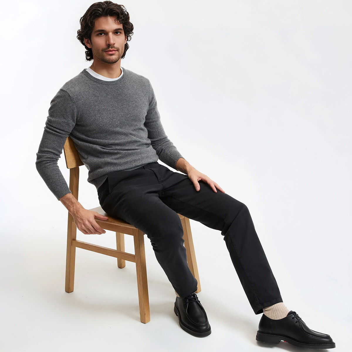 Trui in kasjmier met ronde hals mêleegrijs, LA REDOUTE COLLECTIONS