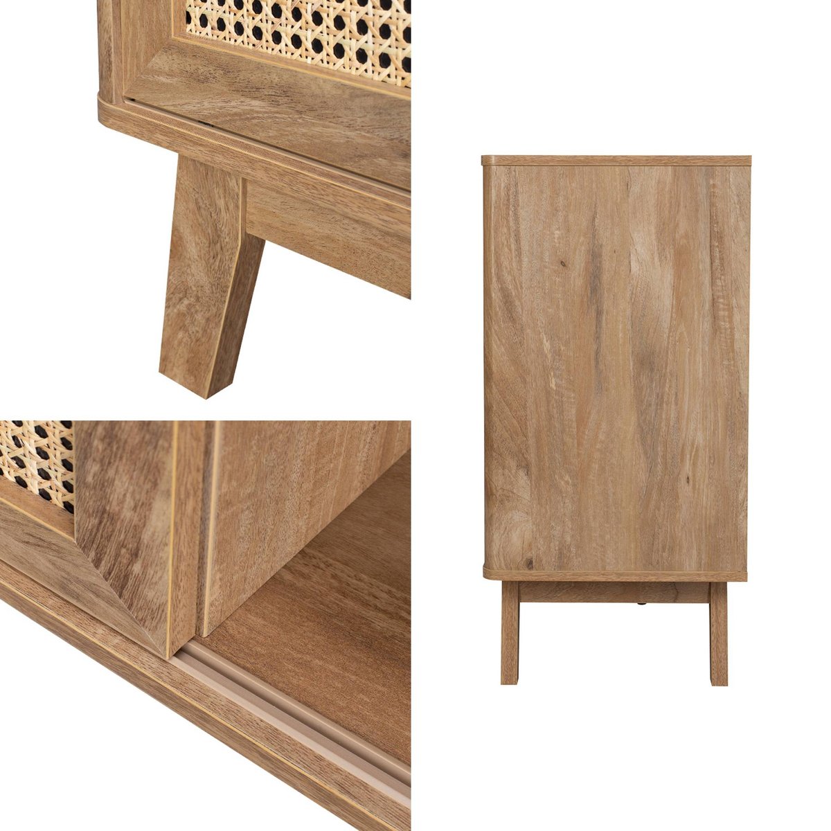 Buffet décor bois et cannage 2 portes coulissantes 150cm MANI naturel, SWEEEK
