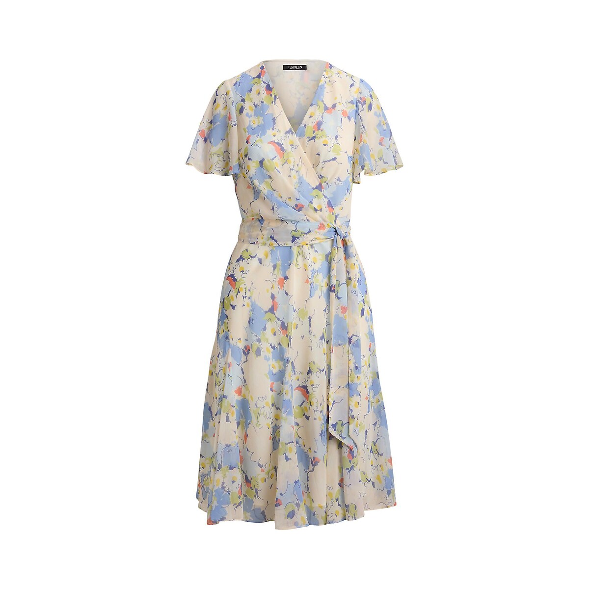 Floral Print Short Sleeve Wrapover Dress blue print, LAUREN RALPH LAUREN