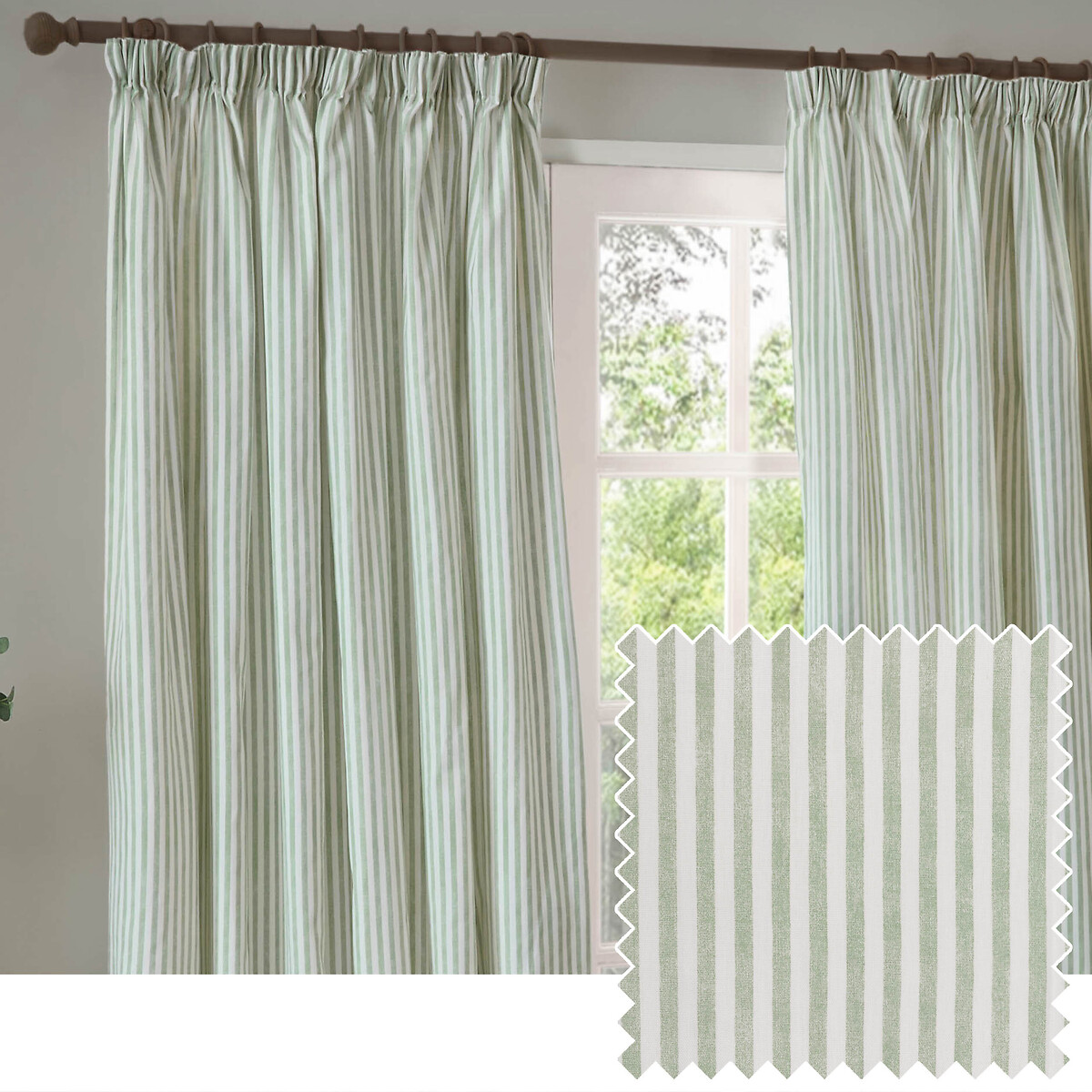 Hebden 100% Cotton Blackout Pencil Pleat Curtain Pair eucalyptus, YARD