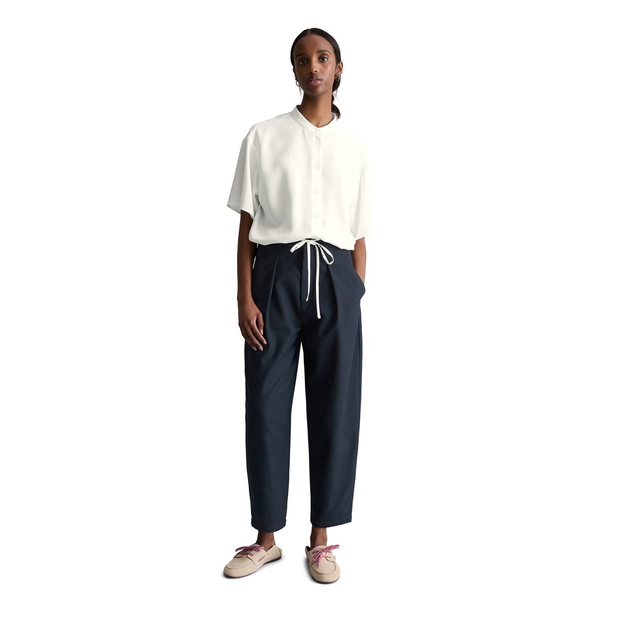 Chemisier à crop relaxed en TENCEL™ Lyocell blanc naturel, MARC O’POLO DENIM