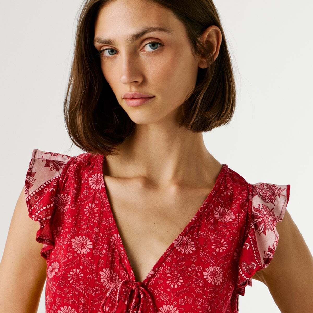 Top À Col En V Avec Imprimé Floral rouge royal, PEPE JEANS