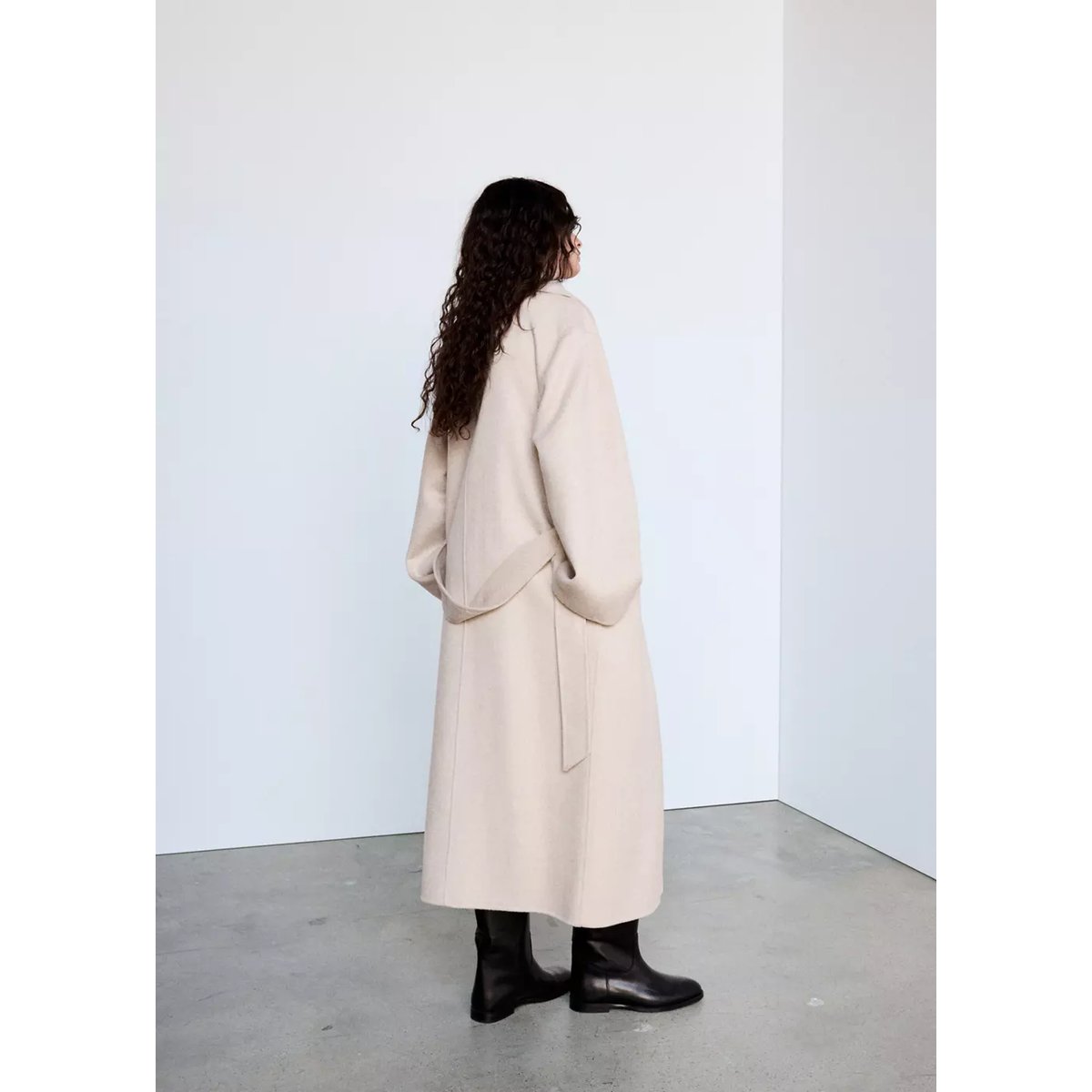 Manteau laine fait à la main ceinture gris clair/pastel, MANGO