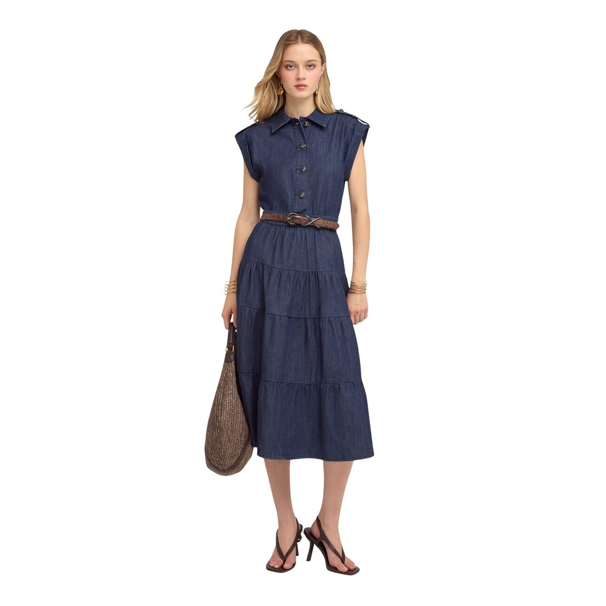 Robe chemise avec jupe à volants bleu, MOTIVI