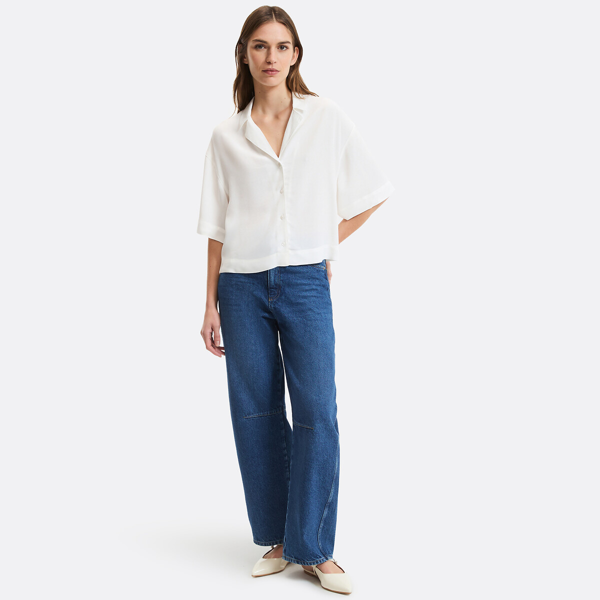 Camicia collo revers, maniche corte avorio, LA REDOUTE COLLECTIONS
