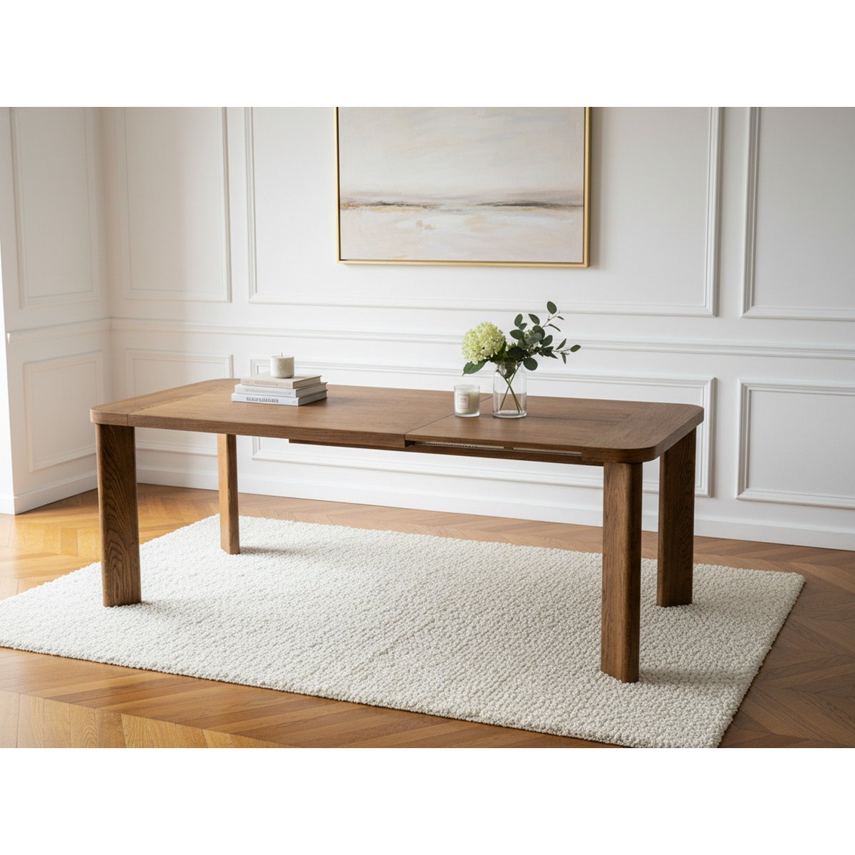 Table à manger extensible 150 à 210 cm LUMINY placage chêne massif marron foncé, BOBOCHIC