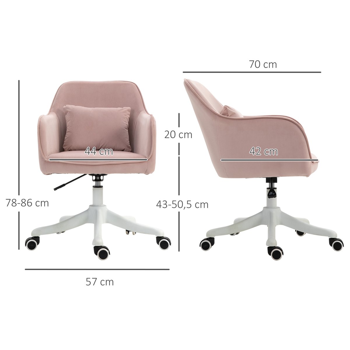 Fauteuil de bureau avec fonction massage rose poudré, HOMCOM