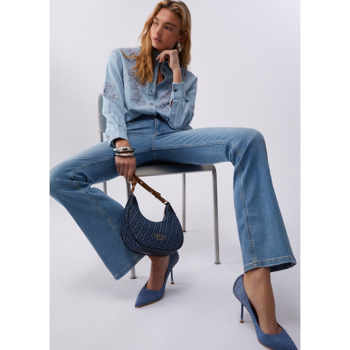 Jean évasé à taille haute denim, LIU JO