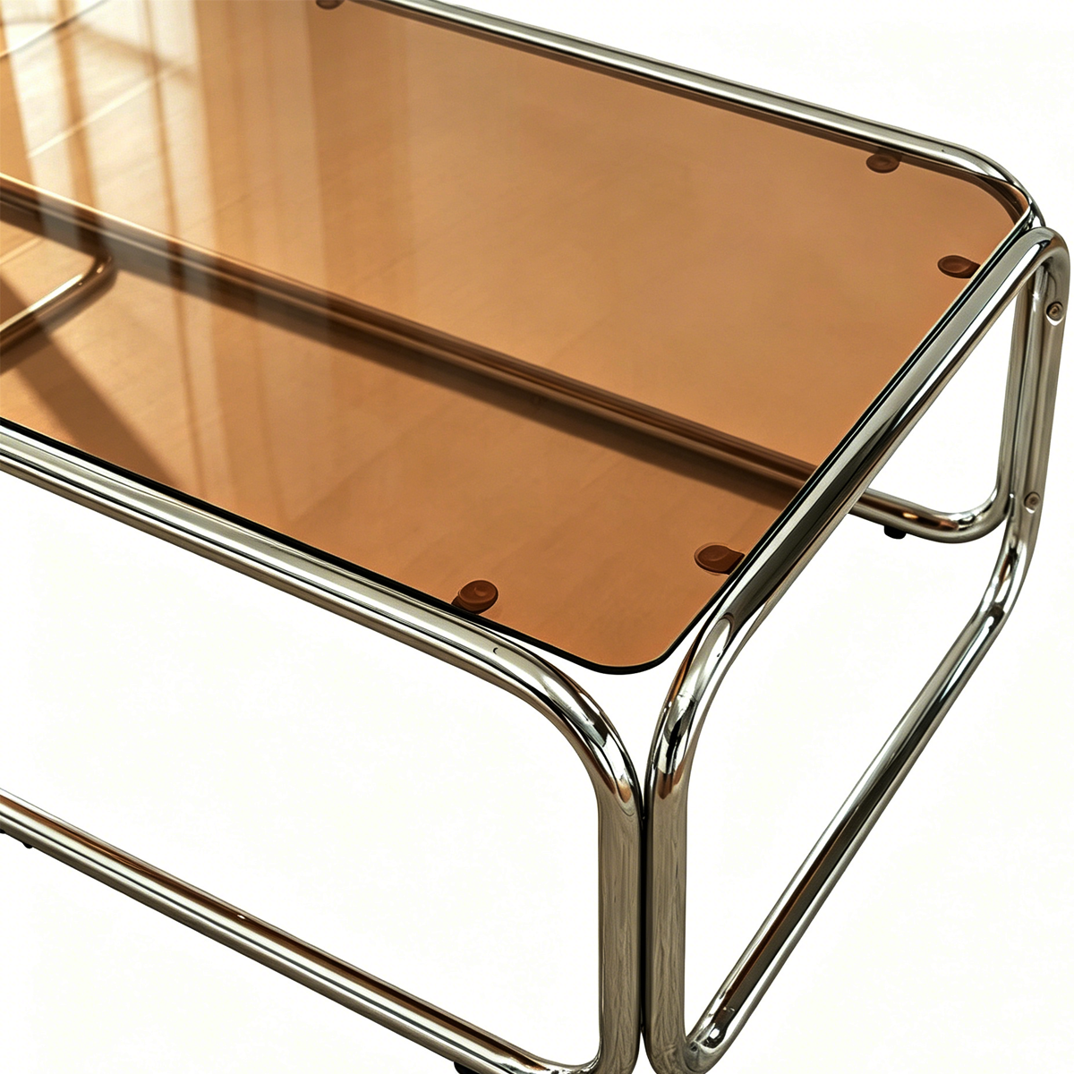 Table basse rectangulaire en acier chromé et verre trempé caramel - SPRITZ fumé, HOMIFAB