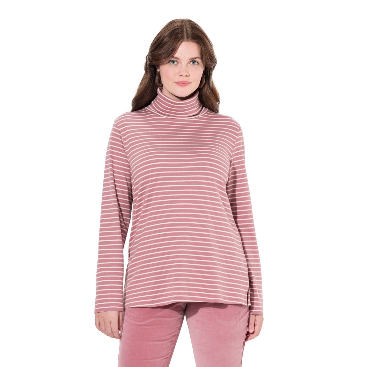 T-shirt côtelé coupe Slim. Col roulé marine, ULLA POPKEN