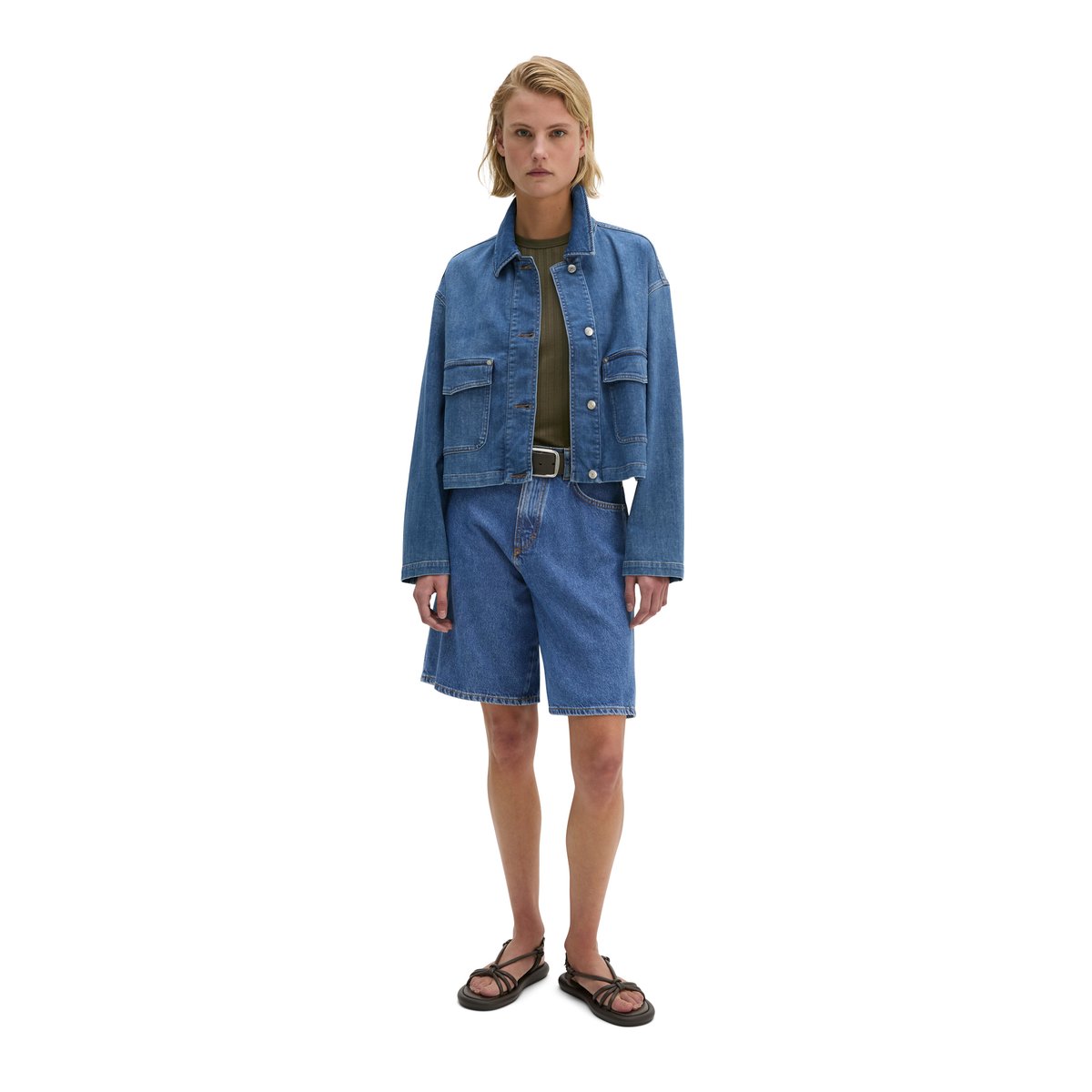 Chemise en jean relaxed en denim Cashmere Touch bleu moyen, MARC O'POLO