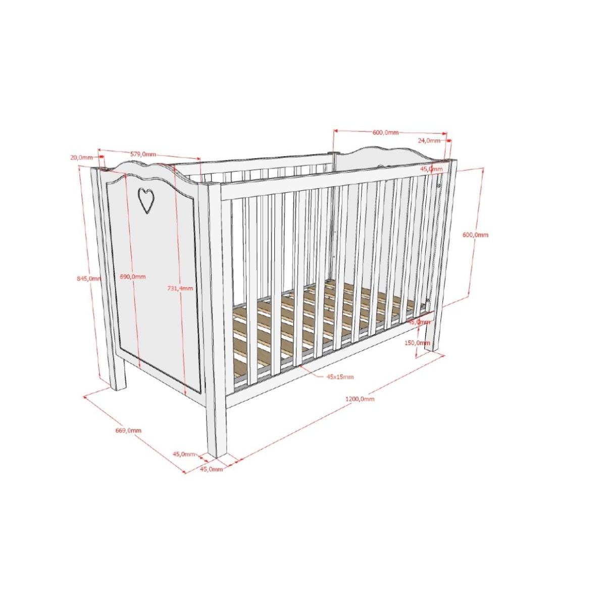 Amori Lit Bébé Amori 60x120cm Blanc couleur unique, VIPACK