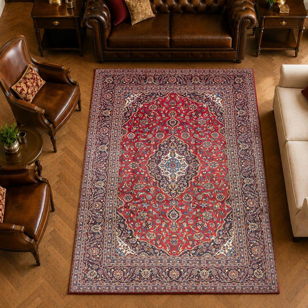 Tapis d'orient au motif oriental, noué main en laine, ARDAKAN 2 rouge, beige, bleu, UN AMOUR DE TAPIS