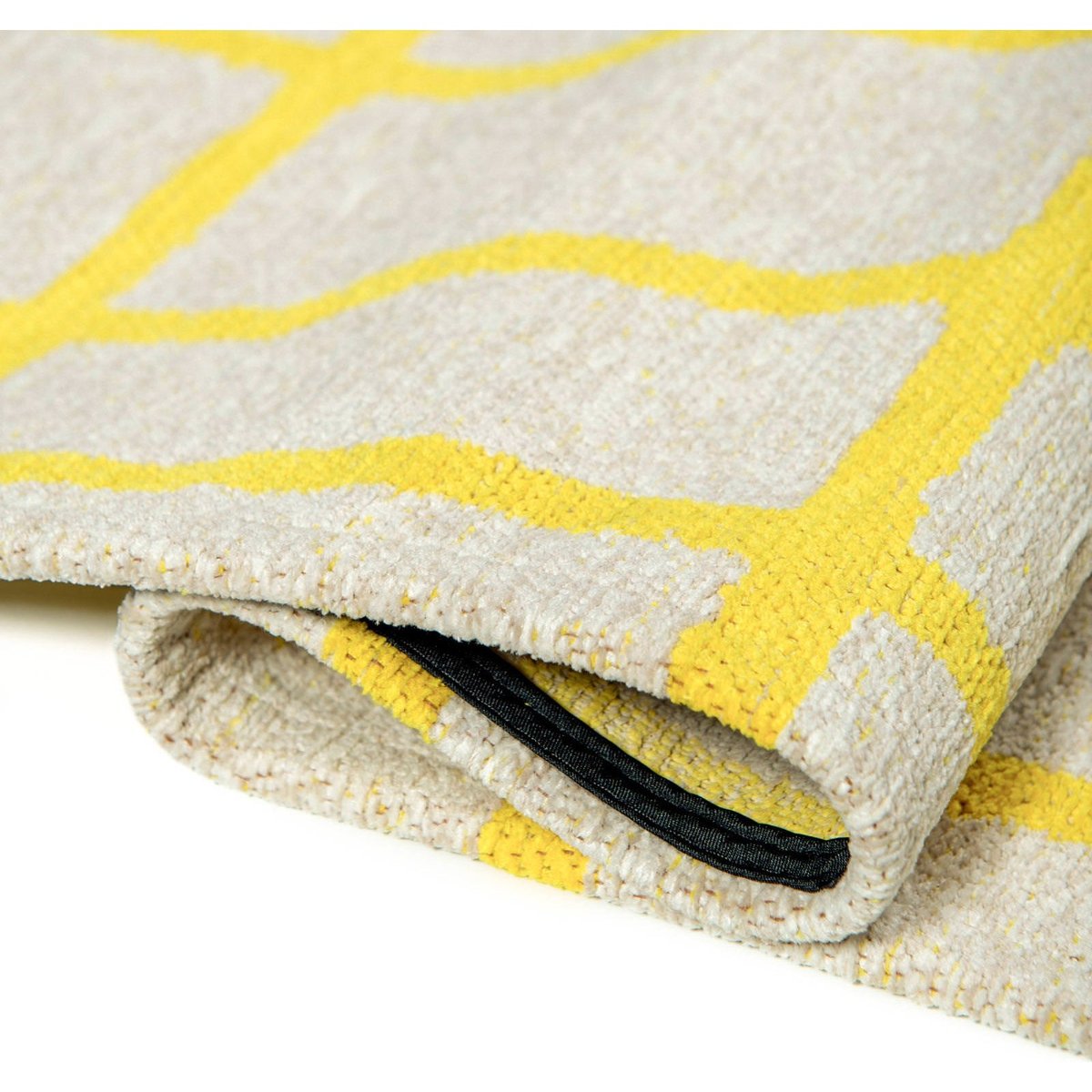 Tapis intérieur extérieur jacquard, CARO beige clair à carreaux jaune vif, RECOLLECTION
