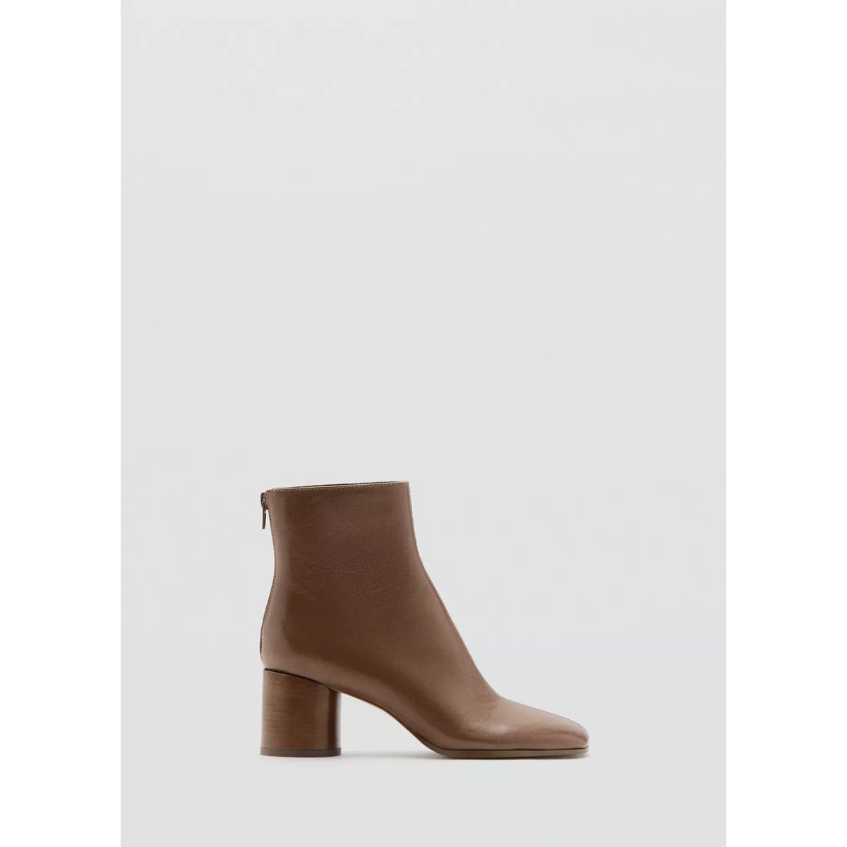 Bottines cuir talon bloc marron, MANGO