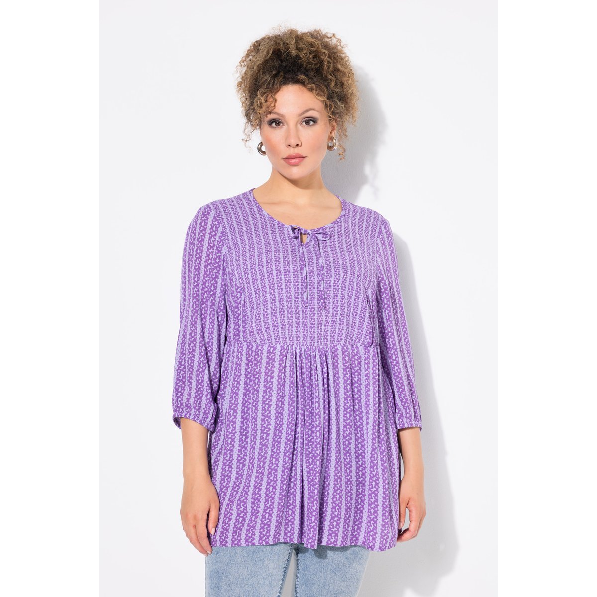 Tunique smockée à fleurs violet, ULLA POPKEN