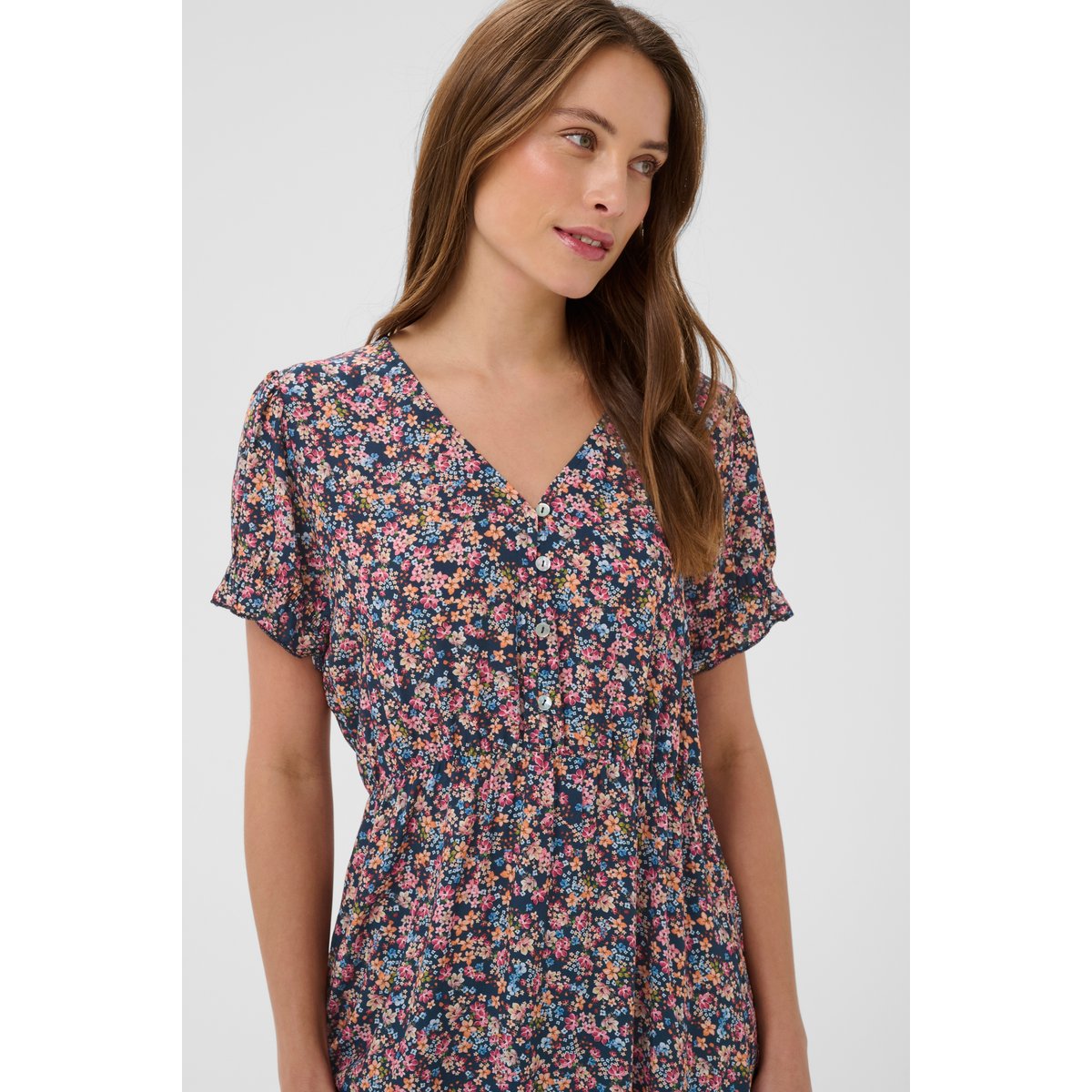 Robe bleu floral navy flower print, CREAM