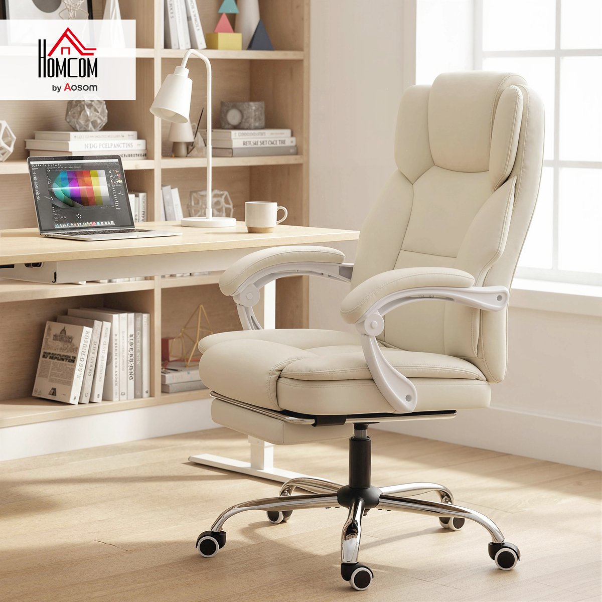 Chaise de bureau Cuir synthétique Beige beige, HOMCOM