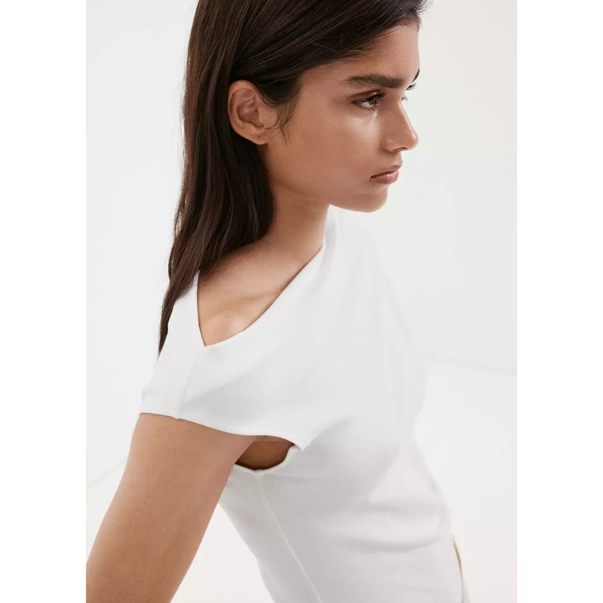 T-shirt asymétrique froncé blanc, MANGO
