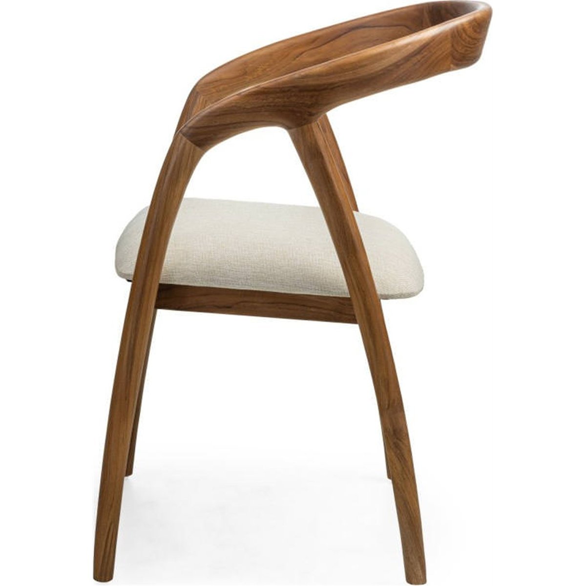 Chaise arrondie ONDE en teck massif bois naturel et crème, RECOLLECTION