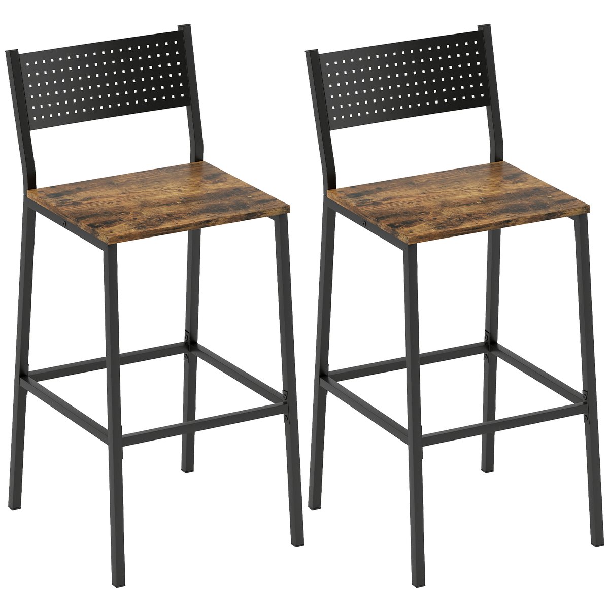 Tabouret de bar Métal Brun Rustique brun rustique et noir, HOMCOM