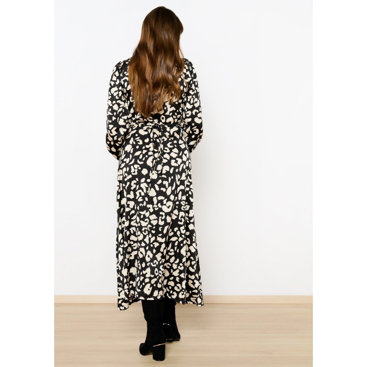 Robe cache-coeur à imprimé léopard noir, LOLALIZA
