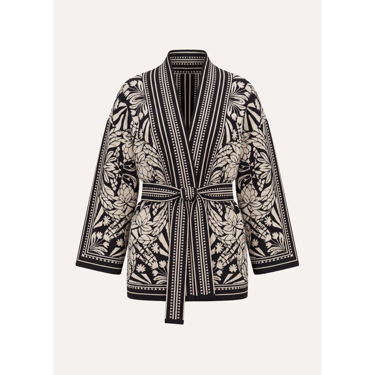 Gilet mi-long en maille jacquard bicolore noir/blanc, LA FEE MARABOUTEE