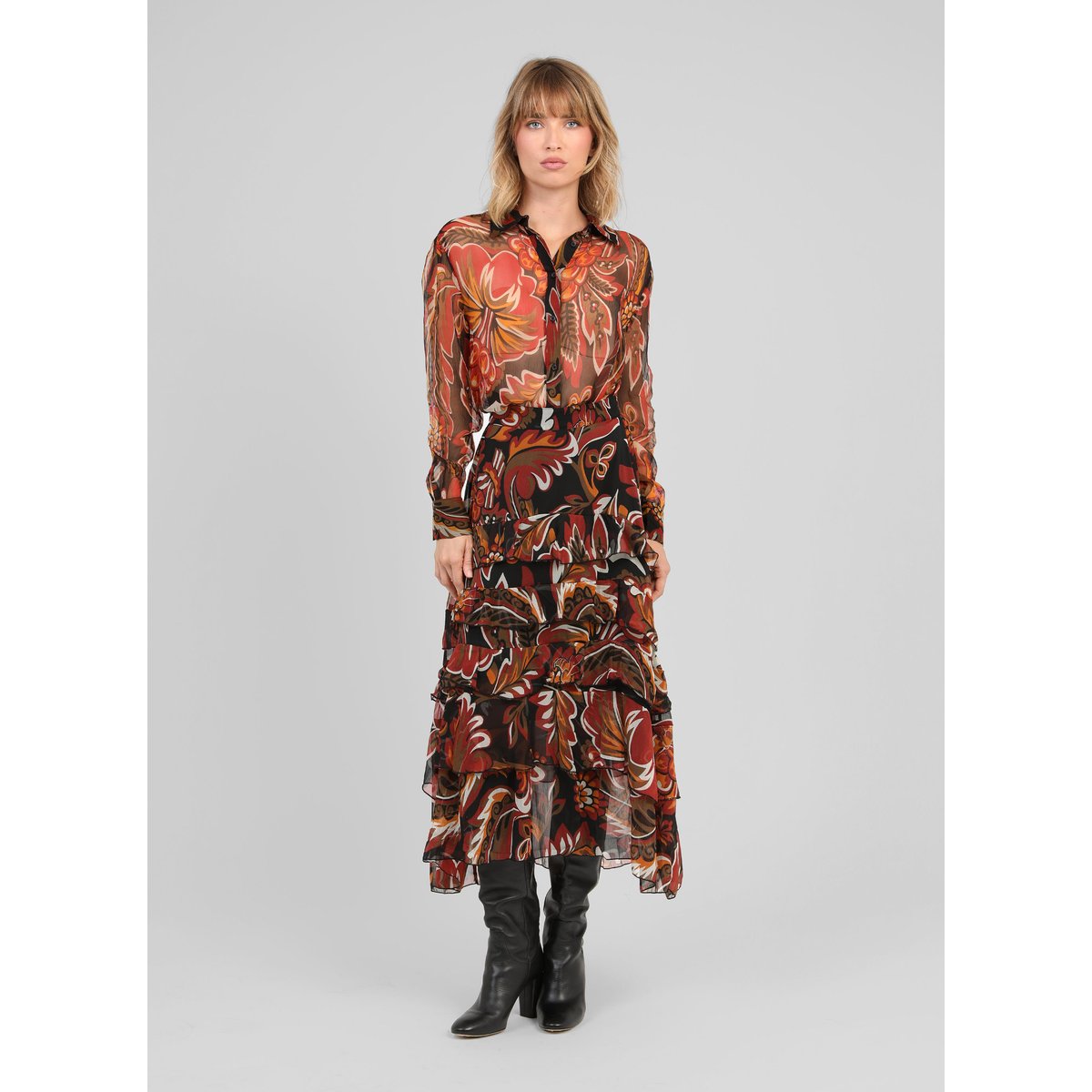 Jupe Longue RASHELYNA tosca noir, AN'GE
