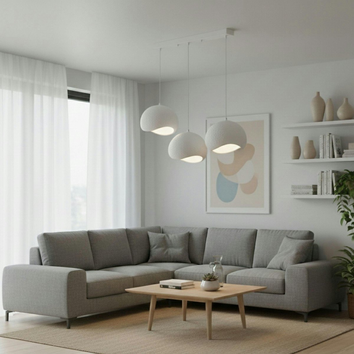 Suspension table à manger blanche 3 lampes 110 cm NOXIS blanc, PIER IMPORT