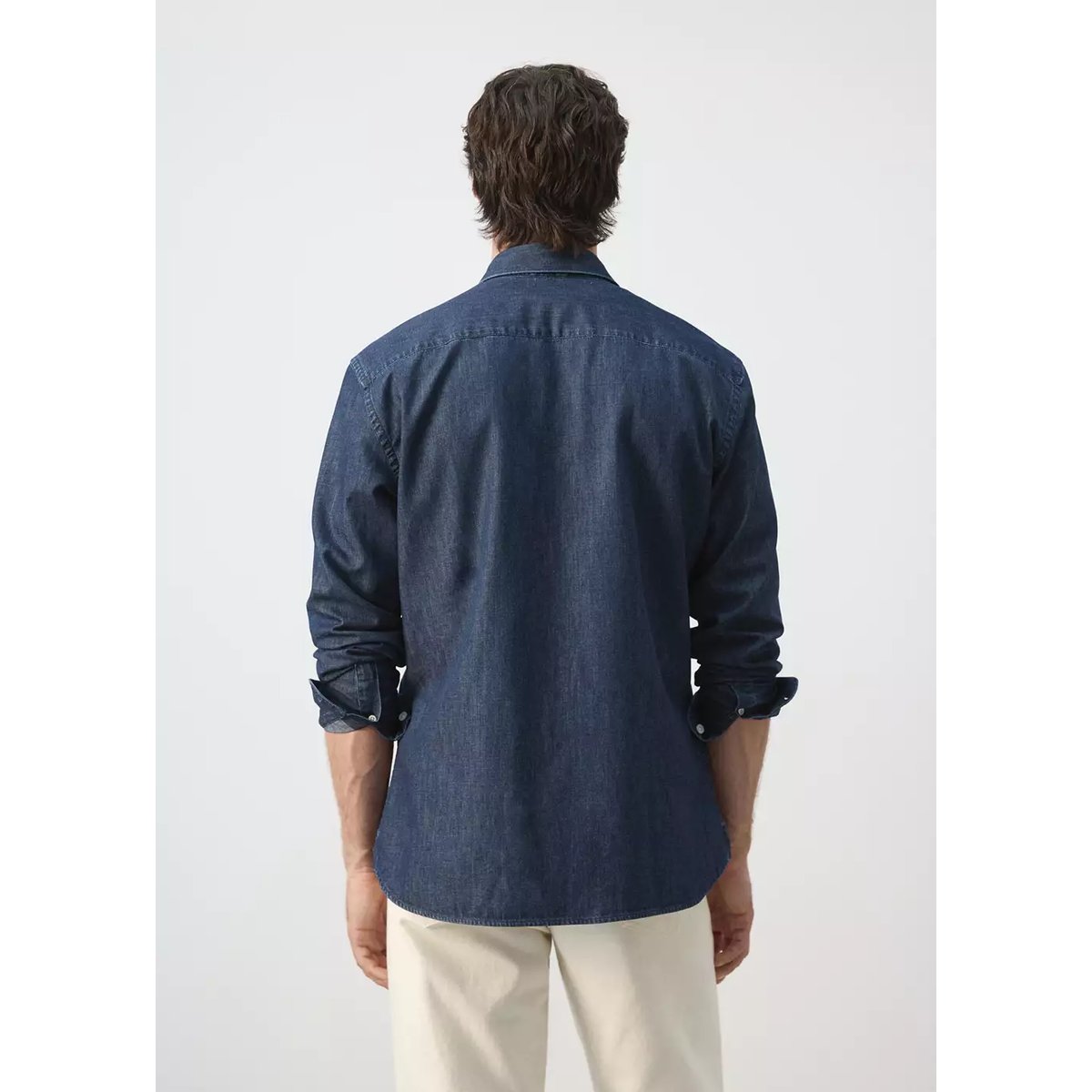 Chemise denim regular-fit coton et lin bleu foncé, MANGO MAN